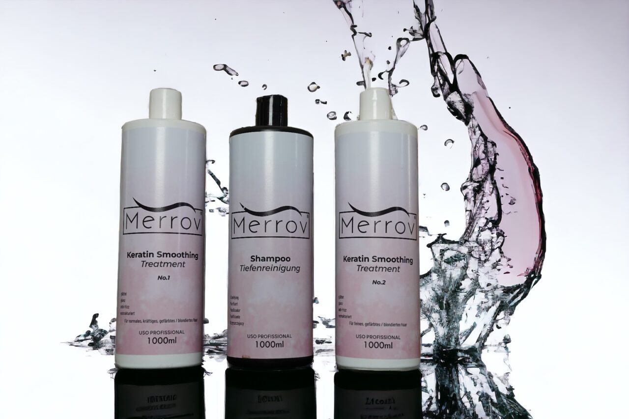 Merrov Keratinpflege Set – Shampoo & Treatment MERROV Keratinpflege Set mit Tiefenreinigungs-Shampoo und Keratin Smoothing Treatment No. 1 und No. 2, je 1000 ml